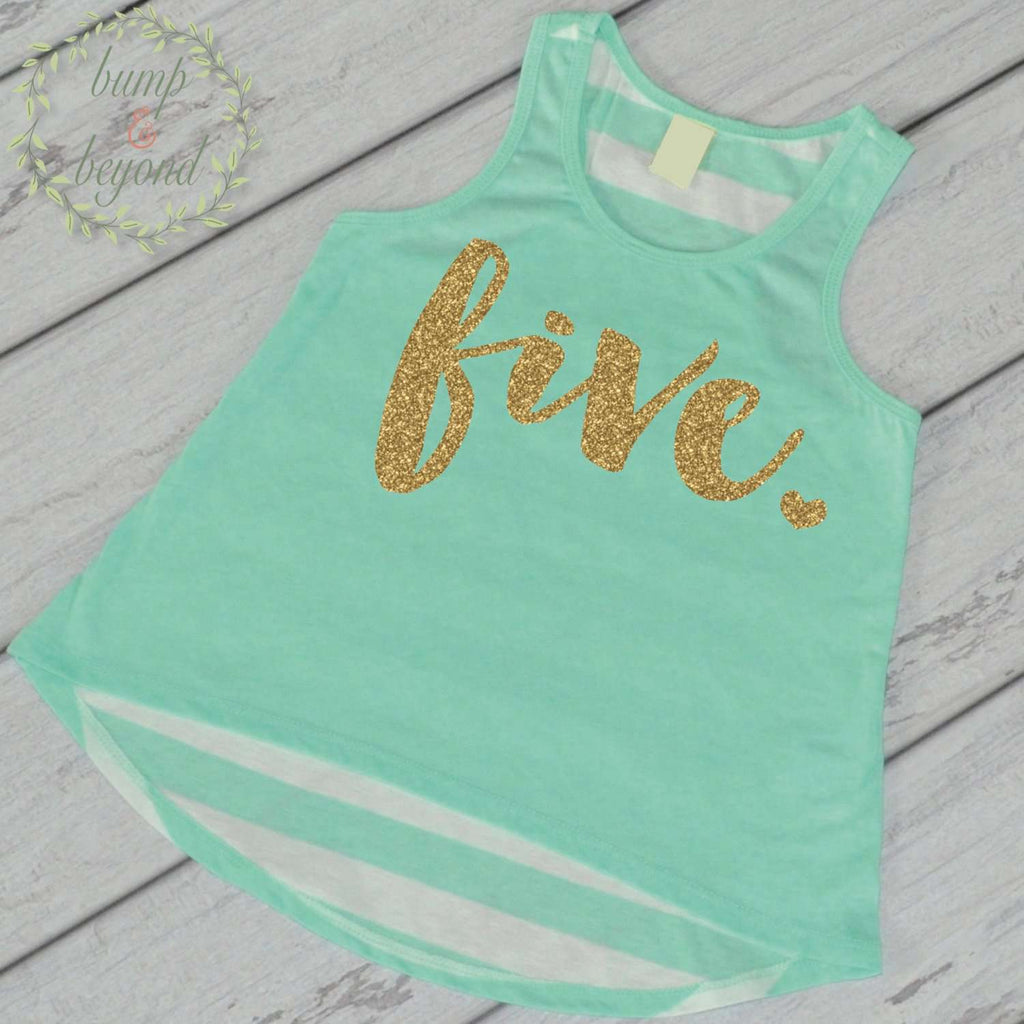 Fifth Birthday Shirt Girl Five Year Old Birthday Shirt 5 Birthday Shirt Girl 5th Birthday Outfit Girl Green Tank Top 102 - Bump and Beyond Designs