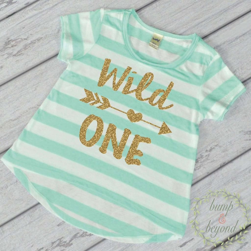 Wild One Shirt Wild One Birthday Girl First Birthday Outfit Girl Gold Glitter One Year Old Girl 1st Birthday Girl Outfit Green T-Shirt 023 - Bump and Beyond Designs