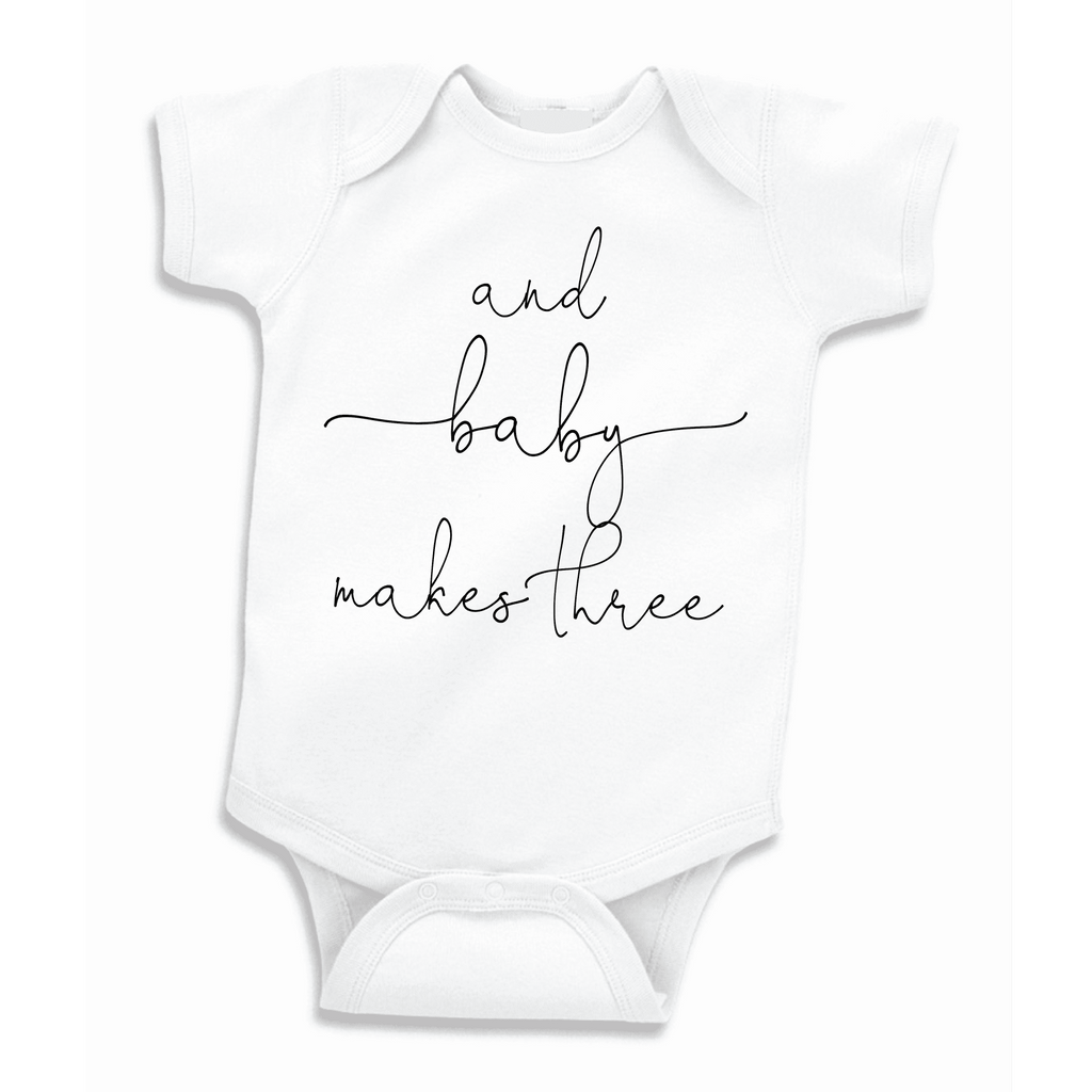 And Baby Makes Three Pregnancy Announcement Bodysuit, Baby Shower Gift