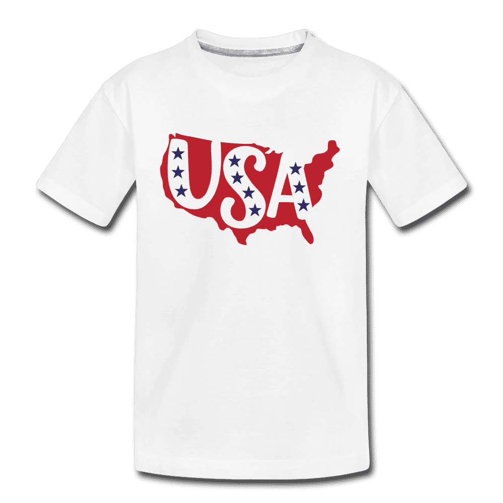 Boys and Girls Cute 4th of July USA Outfit, Kids' Premium T-Shirt - white