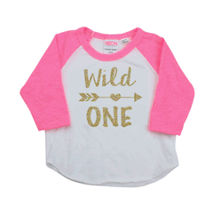 Wild One Baby Girl Shirt, First Birthday Gold Glitter Outfit
