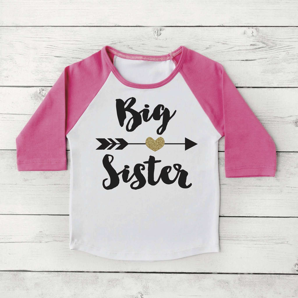 Big Sister Shirt Baby Announcement Shirt Girl Sibling Shirts New Personalized Baby Announcement Shirt Custom Big Sister Raglan 037 - Bump and Beyond Designs