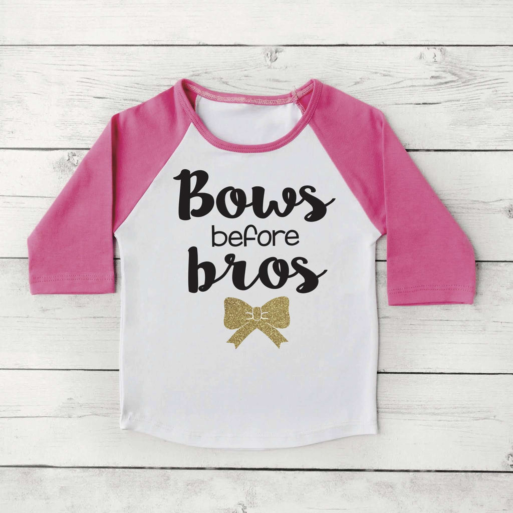 Bows Before Bros Shirt Raglan Toddler Bow Shirt Baby Girl Clothes Gold Baby Girl Shirt Hipster Baby Clothes Girl Baby Gift 097 - Bump and Beyond Designs
