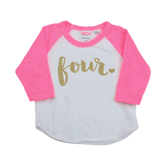 4th Birthday Girl Shirt, Four, Pink or Black Sleeves - Bump and Beyond Designs