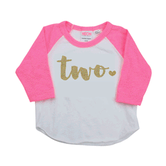 2nd Birthday Girl Shirt, Two, Pink & Gold Lettering