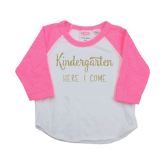 Kindergarten Shirt, Girls Back to School Shirt, Kindergarten Here I Come Raglan