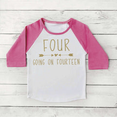 Four Going On Fourteen Shirt 4th Birthday Shirt Girl Fourth Birthday Shirt Fourth Birthday Raglan Hipster Girl Clothes 234 - Bump and Beyond Designs