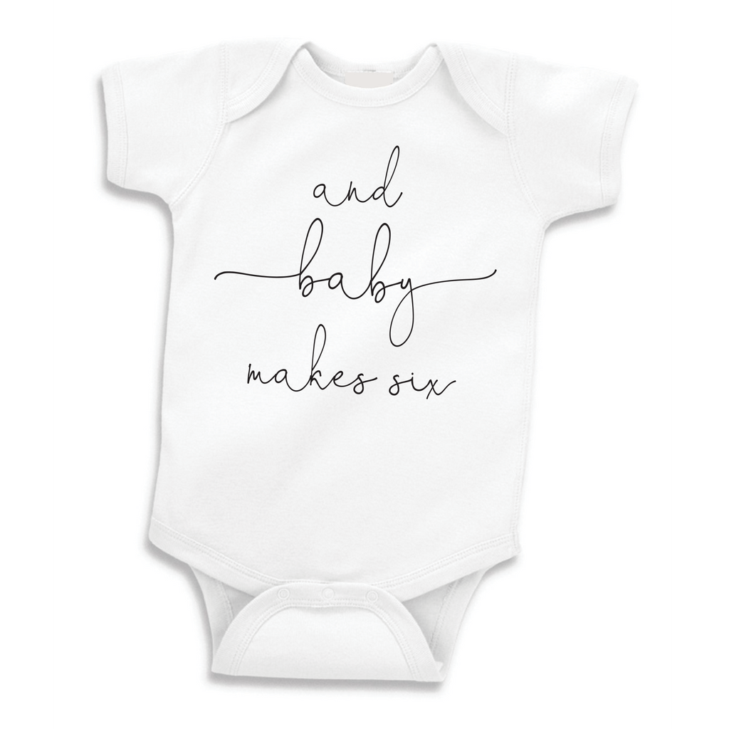 And Baby Makes Six Pregnancy Announcement Bodysuit, Baby Shower Gift