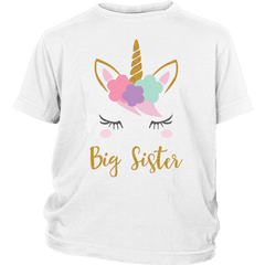 Girls Unicorn Big Sister T-Shirt, Unicorn Baby Shower Gift, Toddler Kids Youth Big Sister Outfit - Bump and Beyond Designs