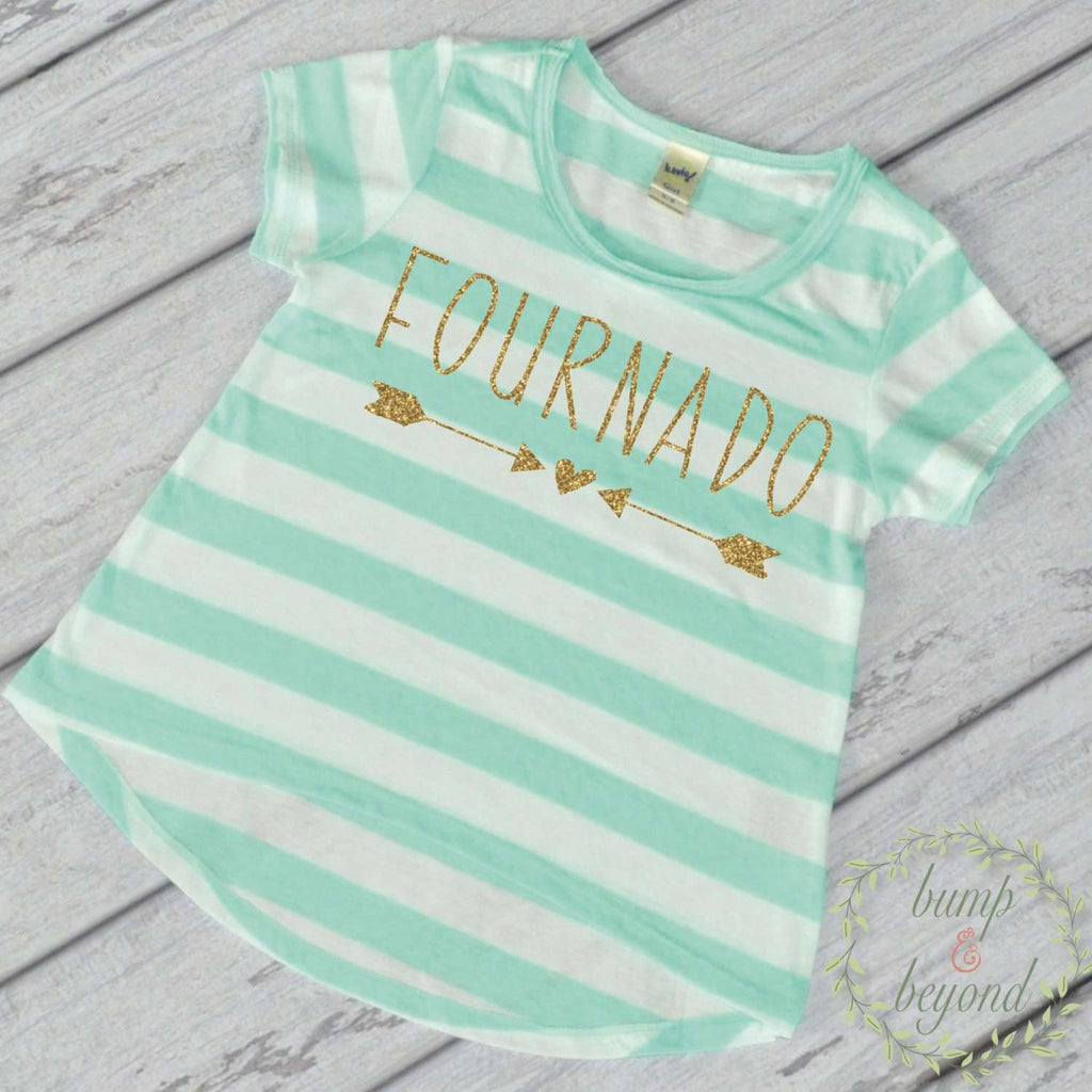 Fournado Fourth Birthday Girl Shirt, Turquoise Stripes - Bump and Beyond Designs
