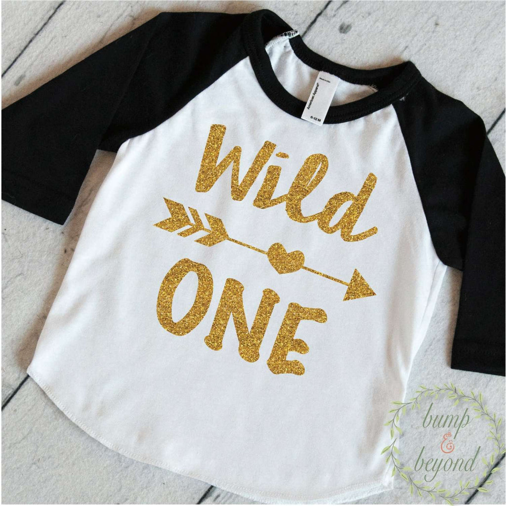 Wild One Baby Girl Shirt, Glitter Lettering - Bump and Beyond Designs