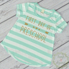 First Day of Preschool Shirt, Turquoise Stripes - Bump and Beyond Designs