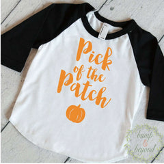 First Halloween Outfit, Pick of the Patch, Baby Girl Halloween Outfit, Halloween Baby Girl Outfit, Halloween Shirt for Girls 017 - Bump and Beyond Designs
