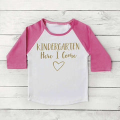 First Day of Kindergarten Shirt, Girl Back to School Clothes 1st Day of School Photo Prop Kindergarten Outfit for Girls in Pink and Gold 315 - Bump and Beyond Designs