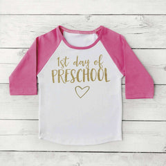 Pink and Gold 1st Day of Preschool Shirt, Back to School Clothes for Girls, 1st Day of School Photo Prop 308 - Bump and Beyond Designs