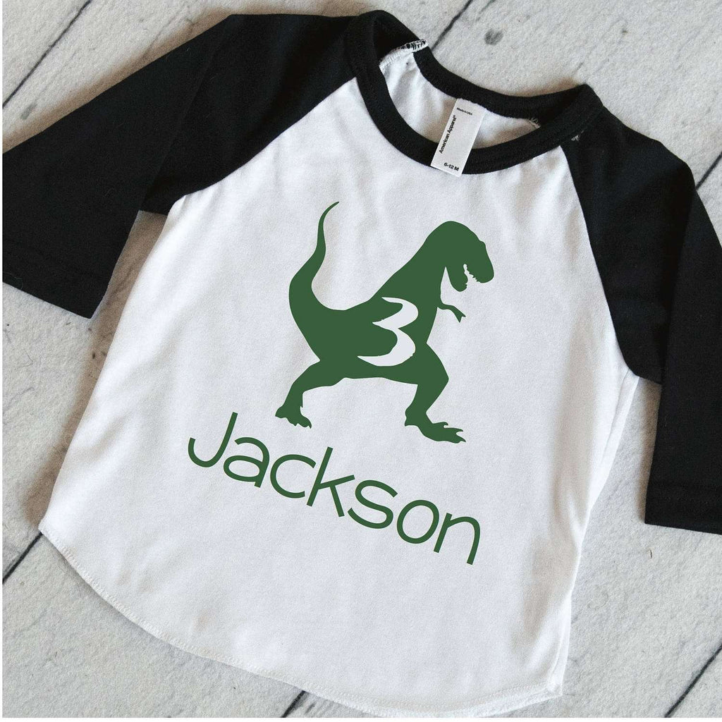 Third Birthday Shirt for Boys, Personalized Dino Birthday Shirt, T-Rex Birthday Outfit, Dinosaur Birthday Party Shirt 323 - Bump and Beyond Designs