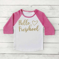 Hello Preschool Shirt, Back to School Clothes for Girls, 1st Day of School Photo Prop 307 - Bump and Beyond Designs