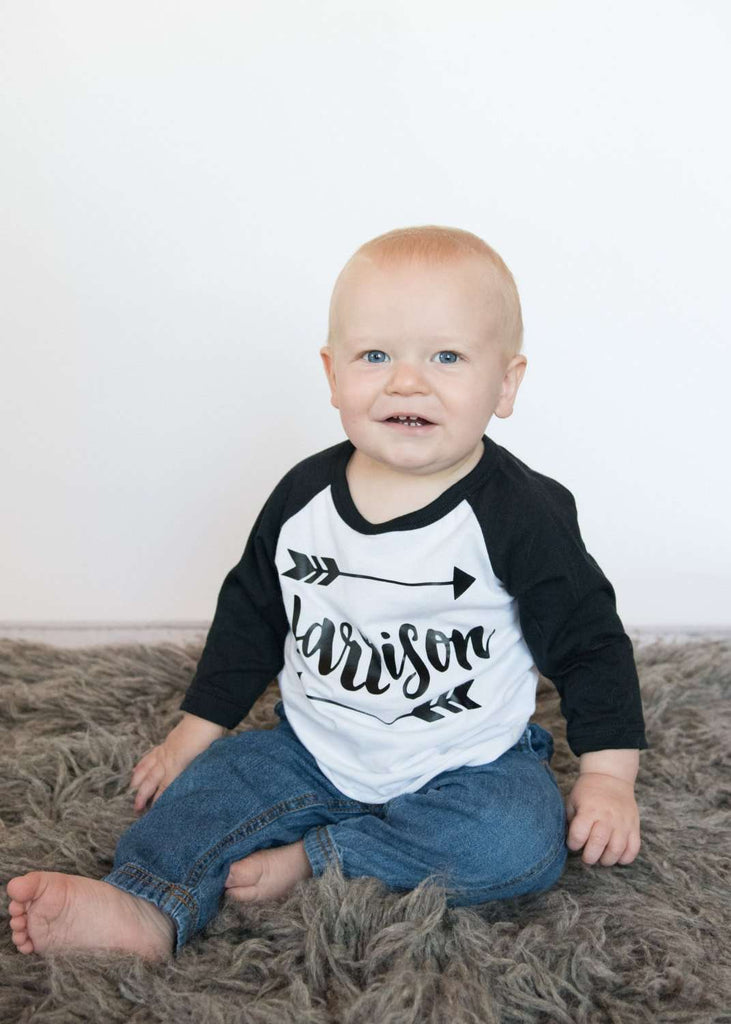 Baby Boy Clothes Personalized Name Shirt Hipster Baby Clothes Arrow Custom Toddler Raglan Shirt Personalized Baby Boy Clothing 086 - Bump and Beyond Designs