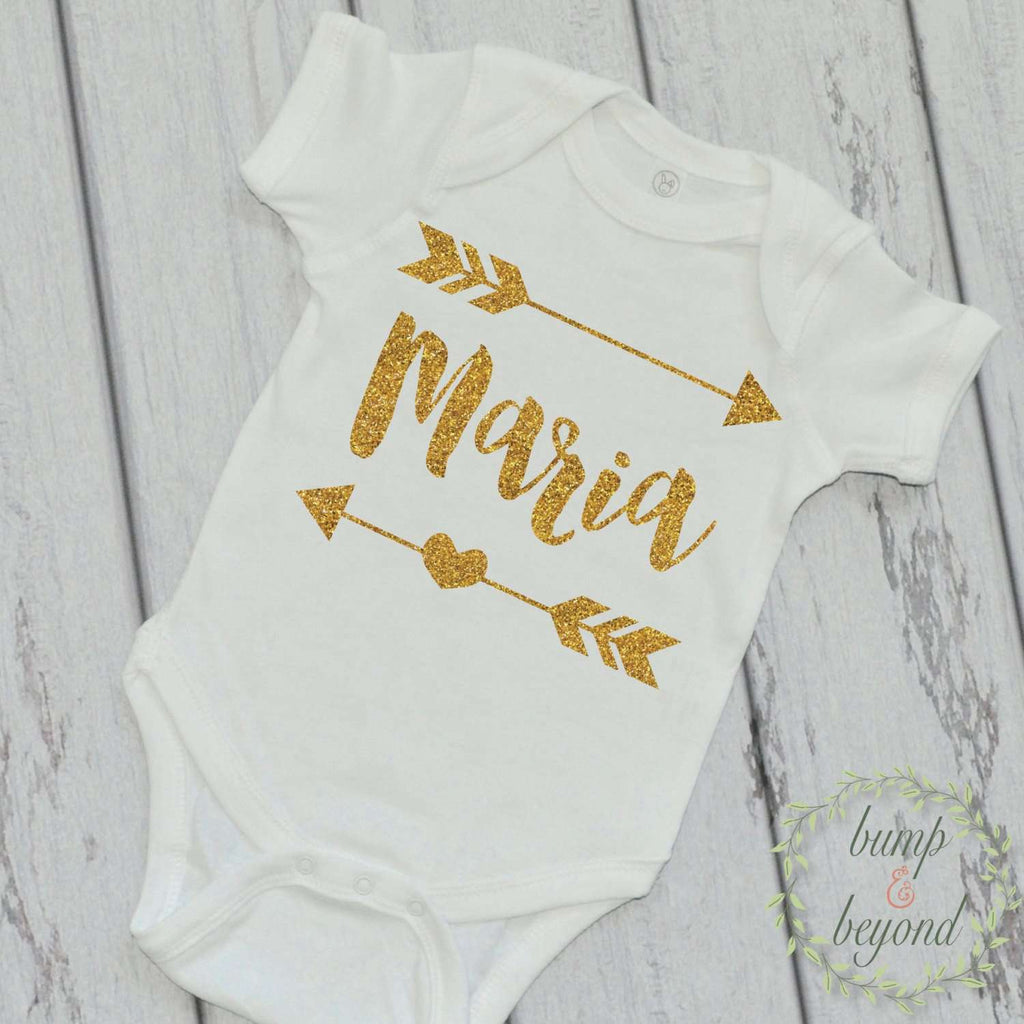 Personalized Baby Girl Clothes Name Shirt Newborn Girl Take Home Outfit Baby Shower Gift Baby Girl Outfit Glitter Bodysuit 086 - Bump and Beyond Designs