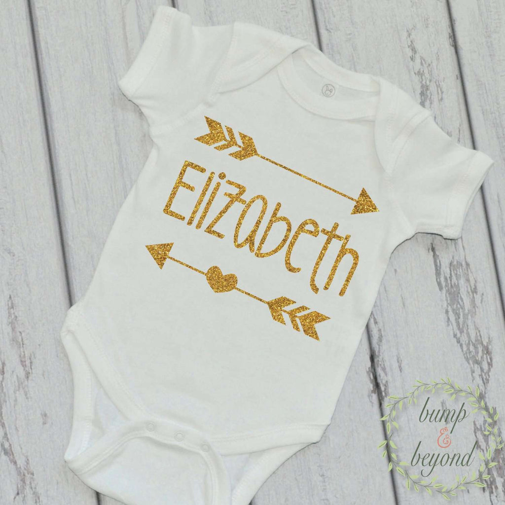 Personalized Name Shirt Hipster Baby Girl Gold Arrow Girl Infant Clothing Custom Kids Shirt Baby Clothes Hipster Kids Clothes 019 - Bump and Beyond Designs