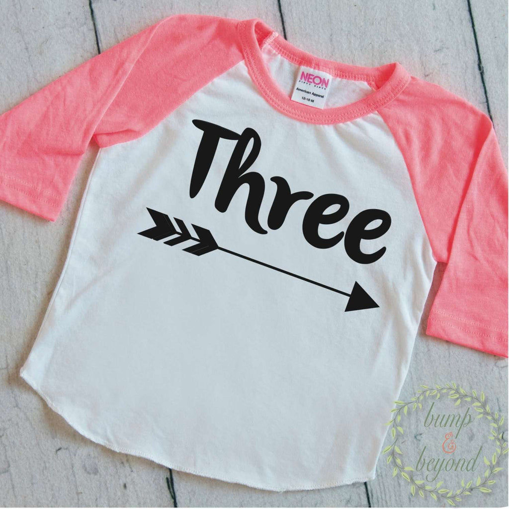 3rd Birthday Girl Shirt, Three, Black or Pink - Bump and Beyond Designs