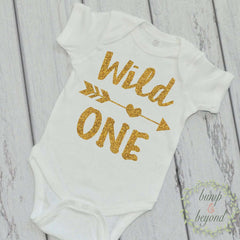 Wild One First Birthday Shirt One Year Old Birthday Shirt Gold Wild One Birthday Outfit 1st Birthday Photo Prop 023 - Bump and Beyond Designs