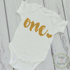 First Birthday Girl Outfit Baby Girl 1st Birthday Outfit Glitter Gold Birthday Shirt Gold First Birthday Cake Smash Outfit 085 - Bump and Beyond Designs