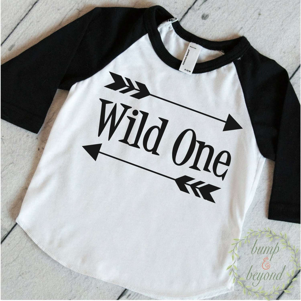 Wild One First Birthday Shirt Boy 1st Birthday Outfit Arrow Hipster Raglan Boy Clothes 025 - Bump and Beyond Designs