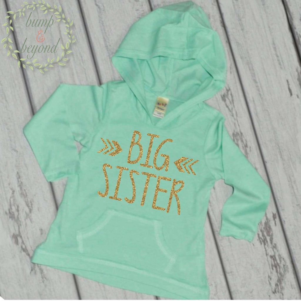 Big Sister Hoodie, Turquoise & Gold Lettering - Bump and Beyond Designs