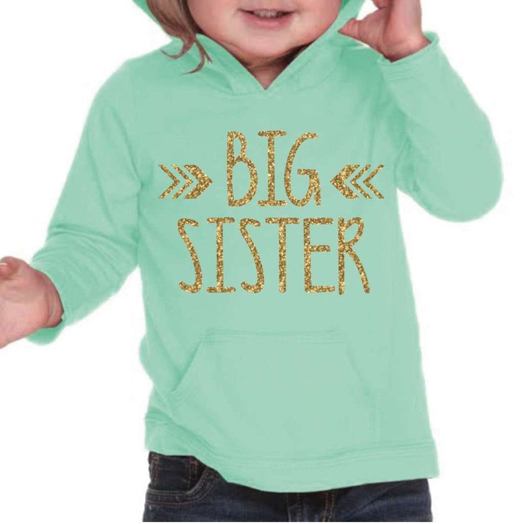 Big Sister Hoodie, Turquoise & Gold Lettering - Bump and Beyond Designs