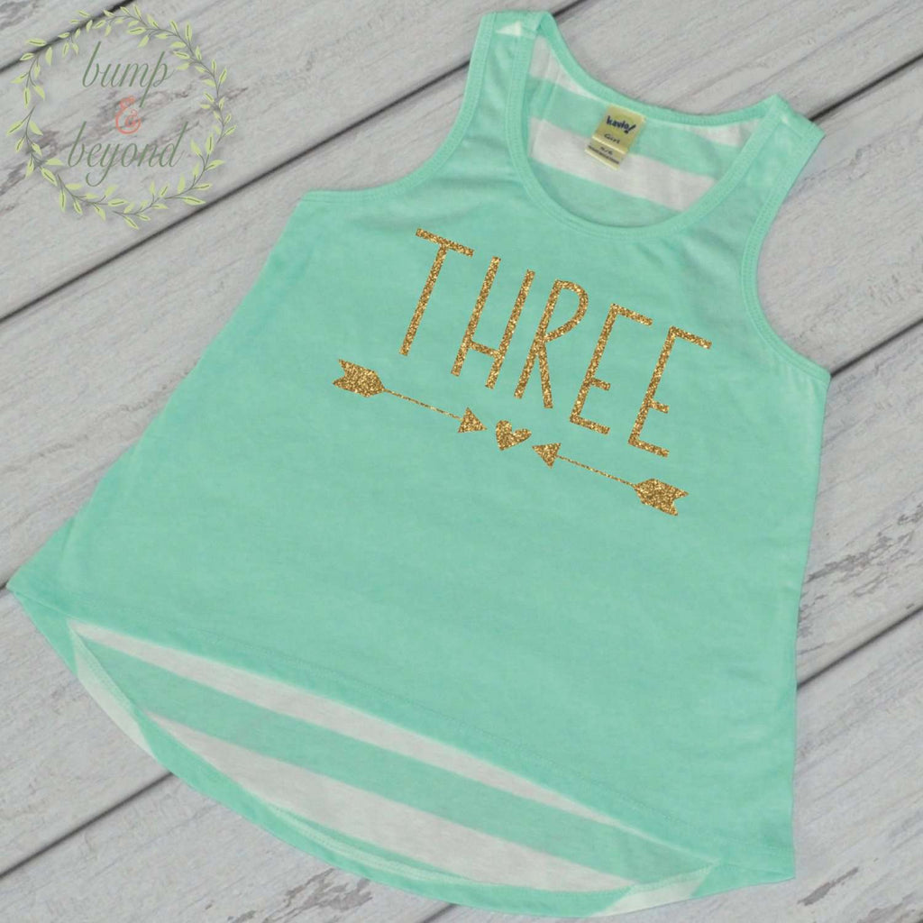 Three Year Old Birthday Girl Shirt 3 Year Old Birthday Shirt Girl Third Birthday Shirt Girl 3rd Birthday Outfit Girl Green Tank Top 133 - Bump and Beyond Designs