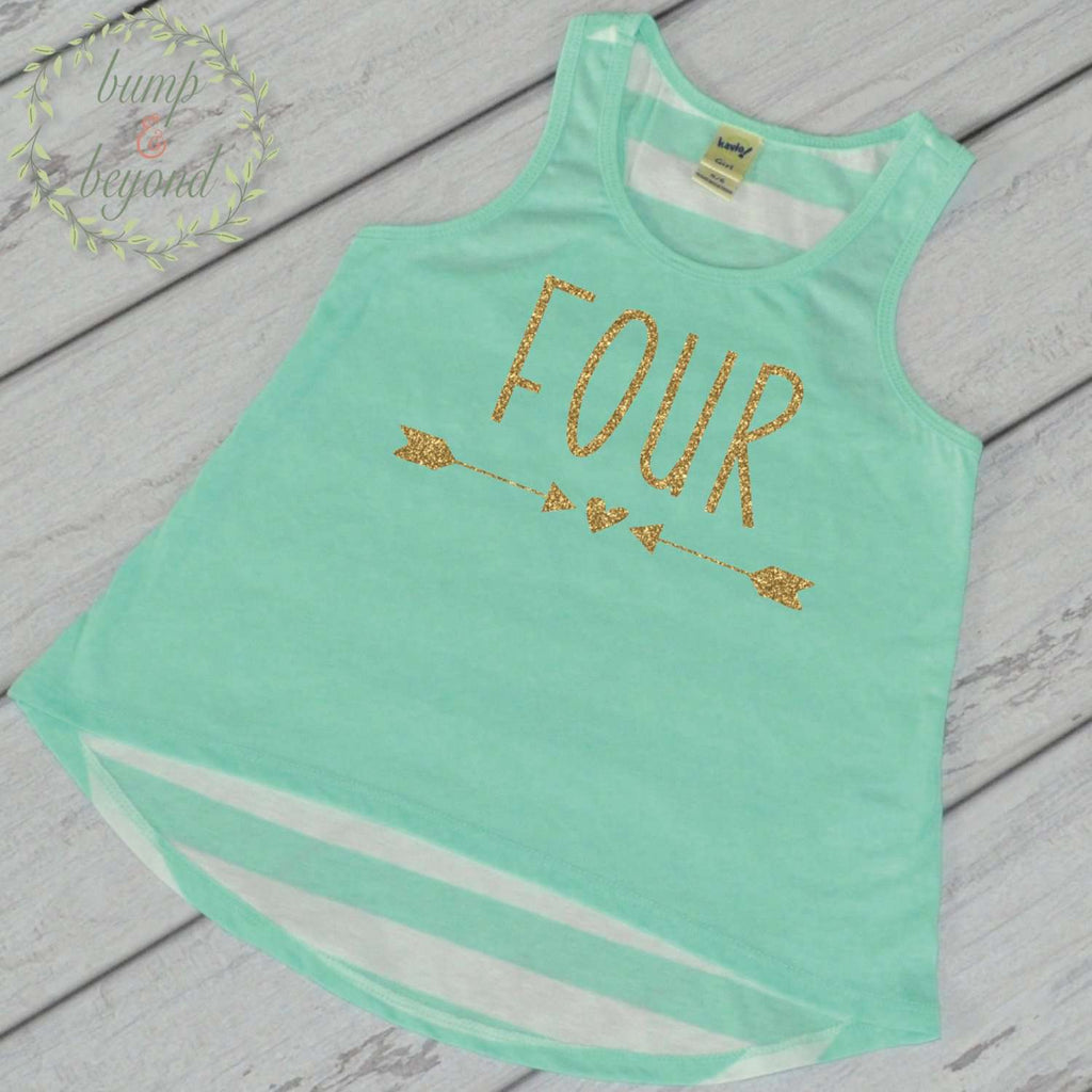 Four Year Old Birthday Girl Shirt 4 Year Old Birthday Shirt Girl Fourth Birthday Shirt Girl 4th Birthday Outfit Girl Green Tank Top 133 - Bump and Beyond Designs