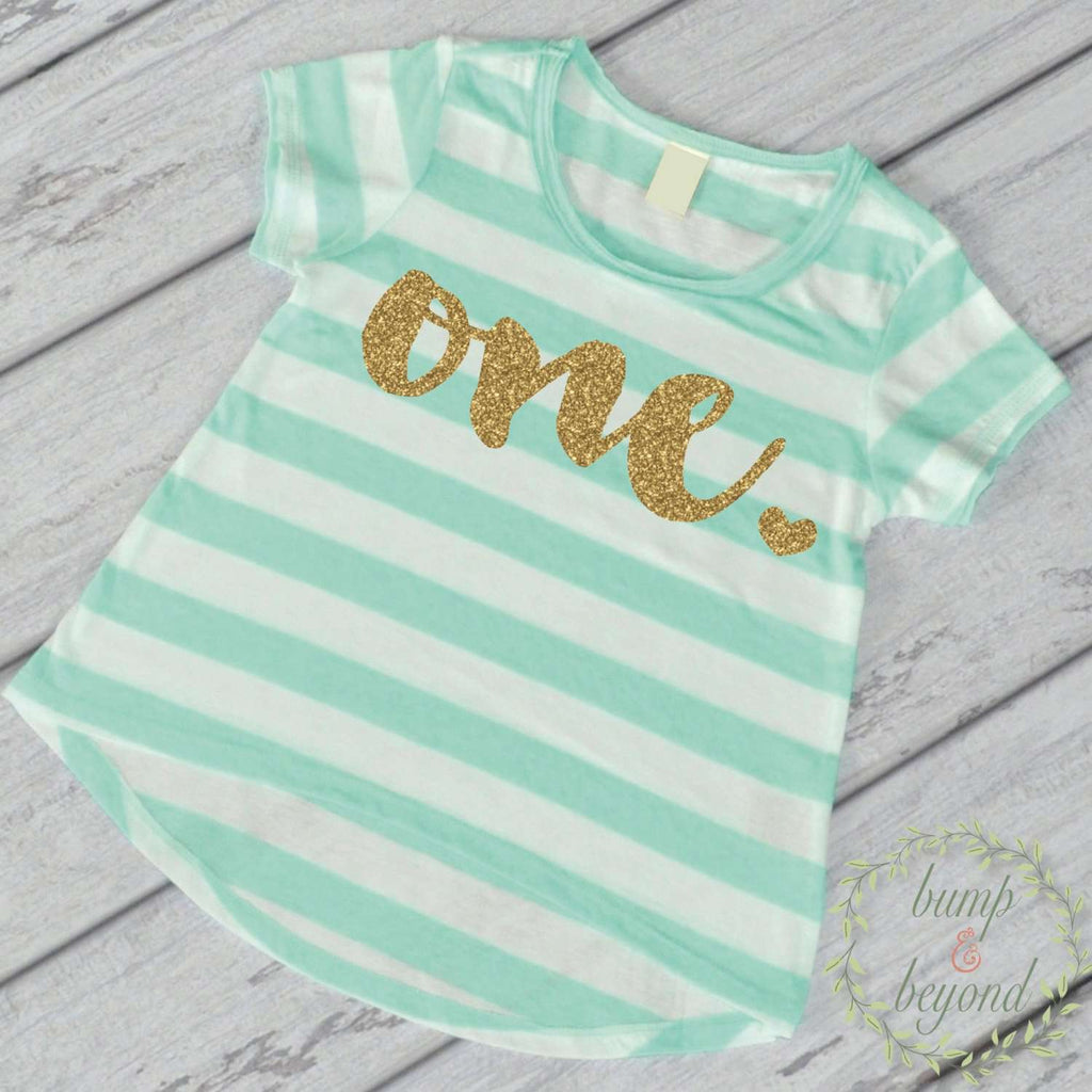 First Birthday Outfit Girl Gold Glitter One Year Old Girl First Birthday Shirt 1st Birthday Girl Outfit Green T-Shirt 102 - Bump and Beyond Designs
