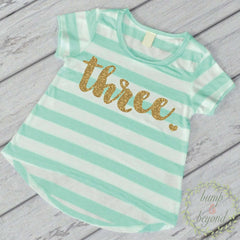 Third Birthday Outfit Girl Gold Glitter Three Year Old Girl Third Birthday Shirt 3rd Birthday Girl Outfit Green T-Shirt 102 - Bump and Beyond Designs