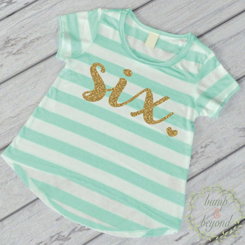 Sixth Birthday Outfit Girl Gold Glitter Six Year Old Girl Sixth Birthday Shirt 6th Birthday Girl Outfit Green T-Shirt 102 - Bump and Beyond Designs