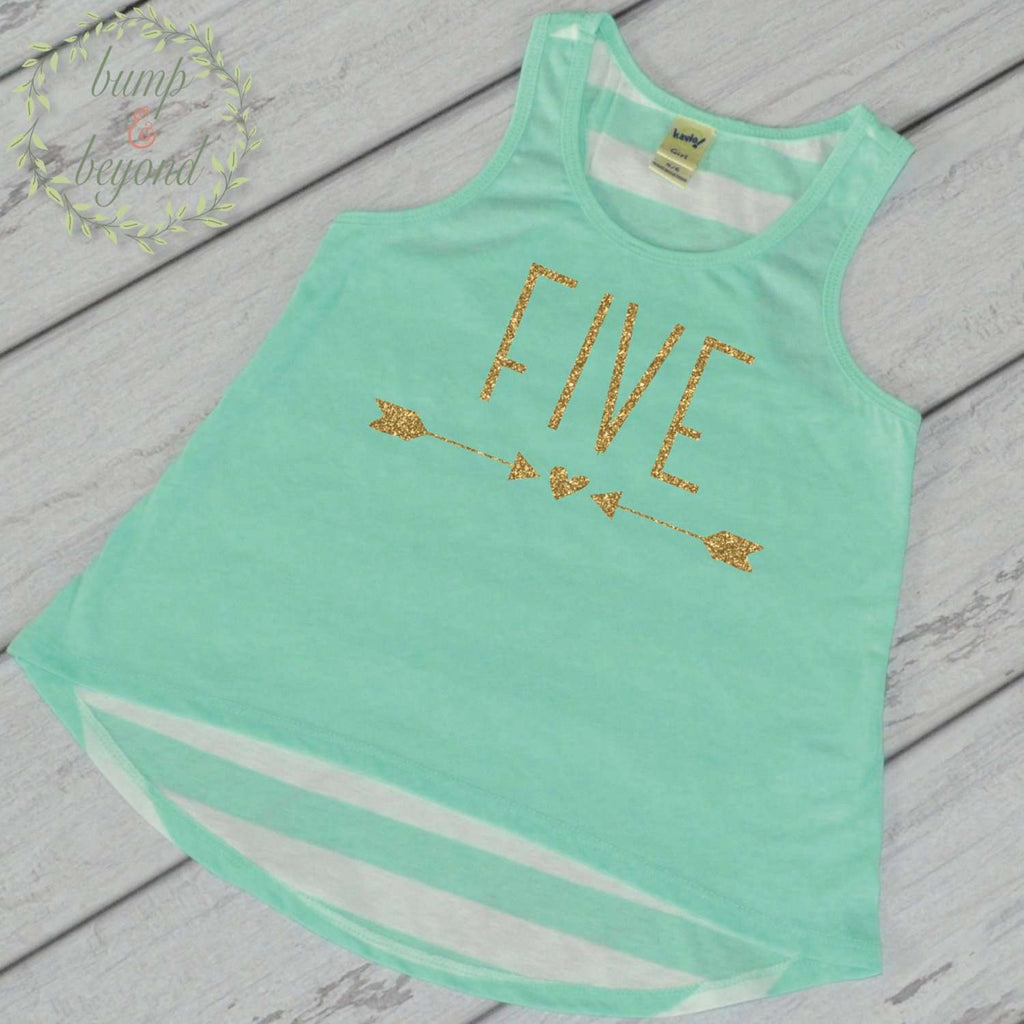 Five Year Old Birthday Girl Shirt 5 Year Old Birthday Shirt Girl Fifth Birthday Shirt Girl 5th Birthday Outfit Girl Green Tank Top 133 - Bump and Beyond Designs