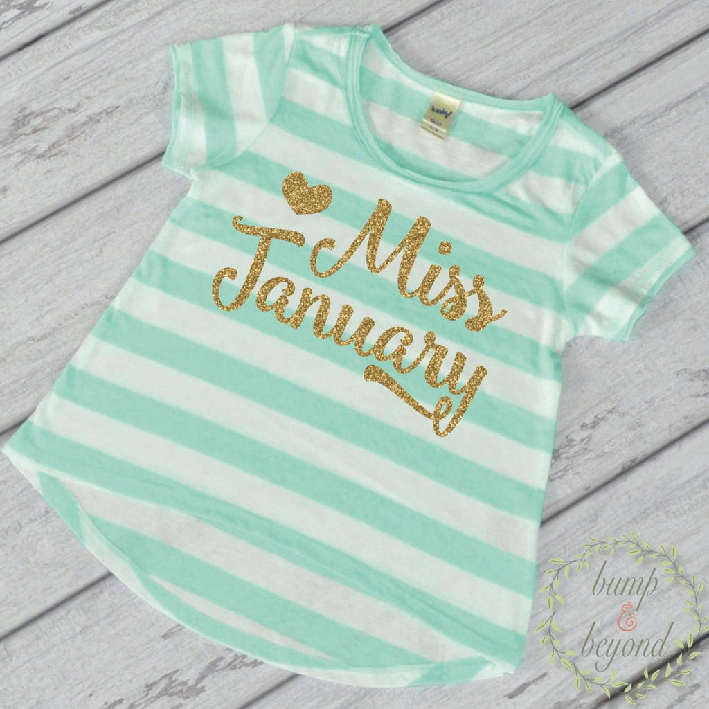 Birthday Month Shirt Little Miss Birthday Month First Birthday Shirt Gold and Green T-Shirt 033 - Bump and Beyond Designs