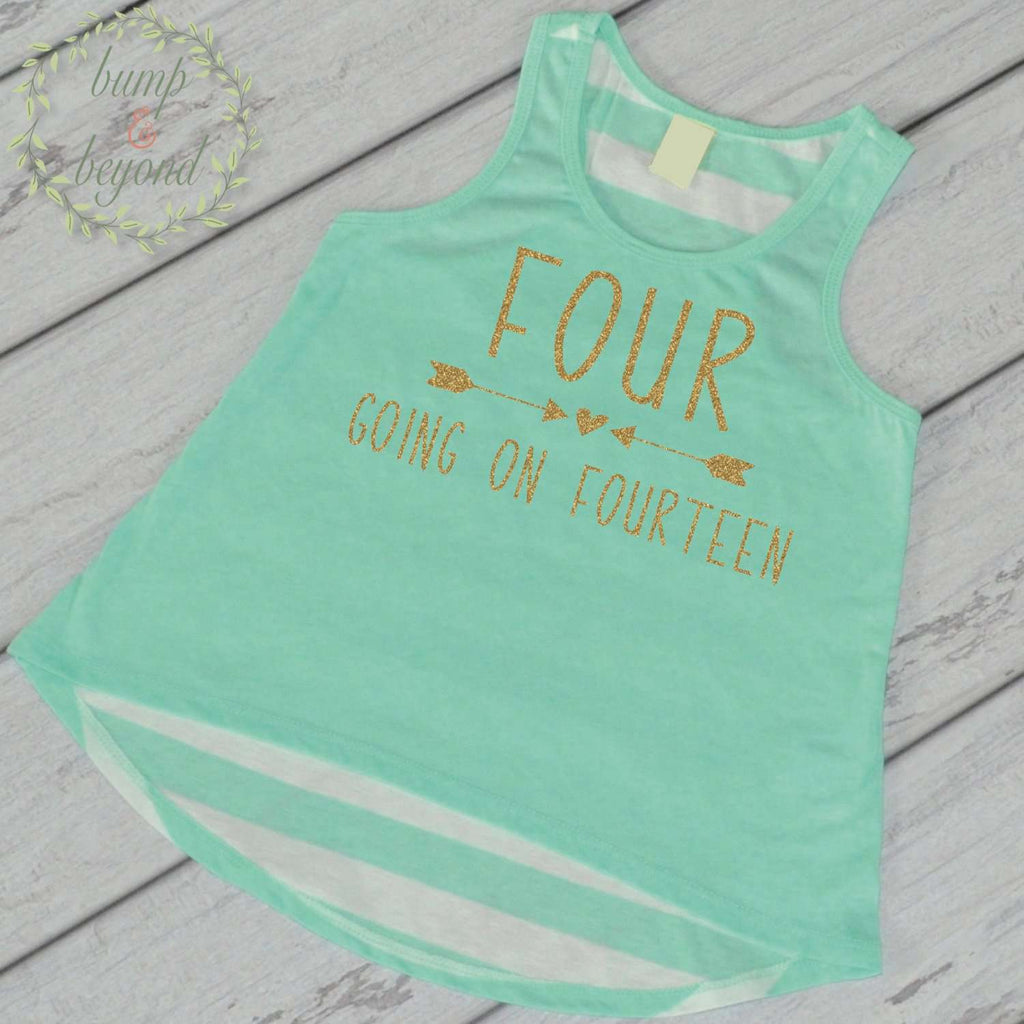 Kids Birthday Shirts Four Going on Fourteen 4th Birthday Shirt Girl 4th Birthday Shirt Four Shirt Trendy Kids Clothes Birthday Tank Top 234 - Bump and Beyond Designs