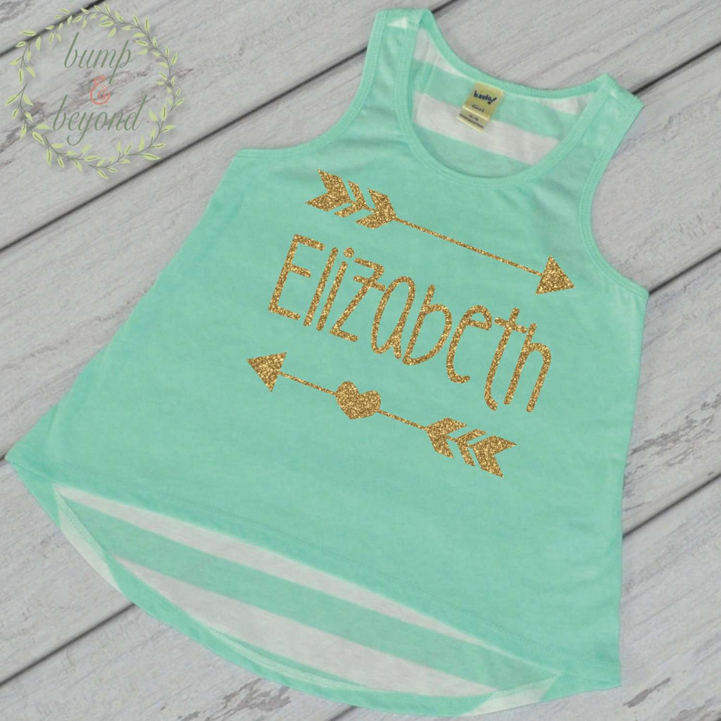 Hipster Girl Clothes Baby Girl Clothes Personalized Name Shirt Tank Top Gold Glitter Arrow Custom Name Shirt Birthday Shirt 019 - Bump and Beyond Designs