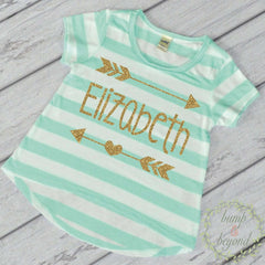 Personalized Baby Girl Gift Girl Baby Clothes Baby Girl Clothes Personalized Baby Gift Name Shirt Gold Glitter Arrow 019 - Bump and Beyond Designs