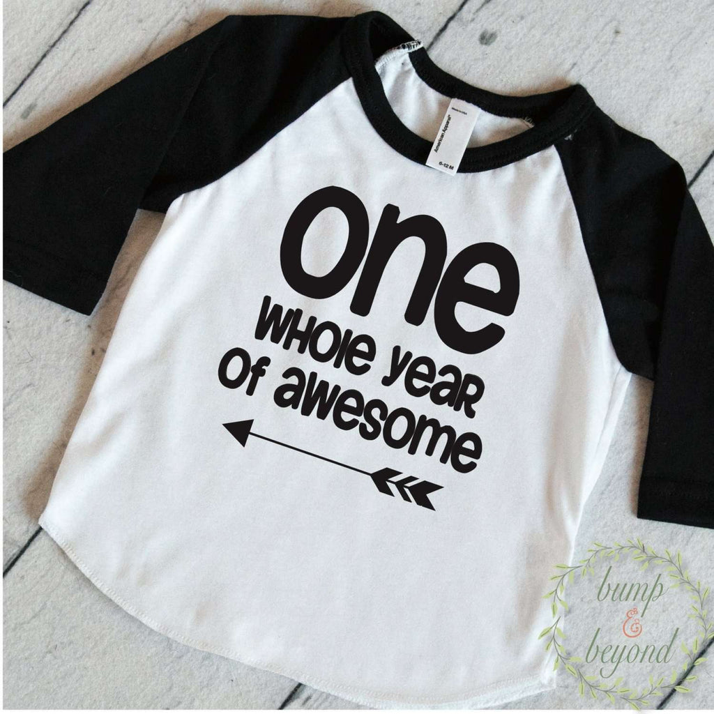 First Birthday Boy Shirt One Whole Year Of Awesome 3 4 Sleeve Raglan
