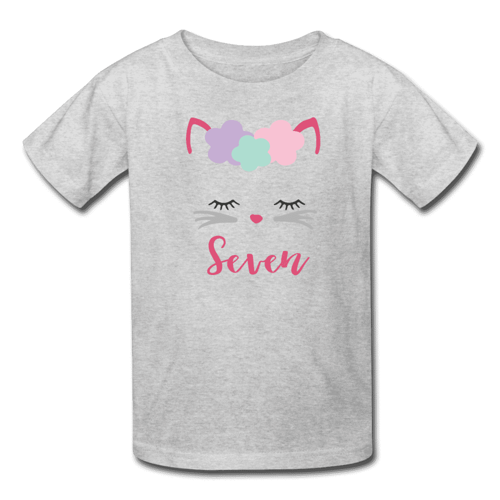 Kitty 7th Birthday Girl Shirt - heather gray