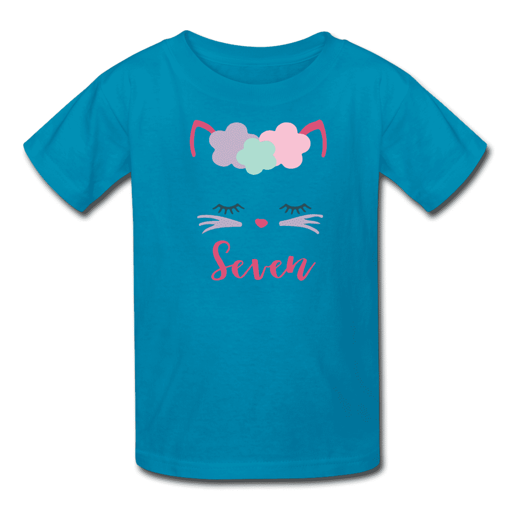 Kitty 7th Birthday Girl Shirt - turquoise