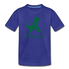 Fifth Birthday Boy Shirt, Dinosaur 5th Birthday T-Shirt, Five-A-Saurus - royal blue