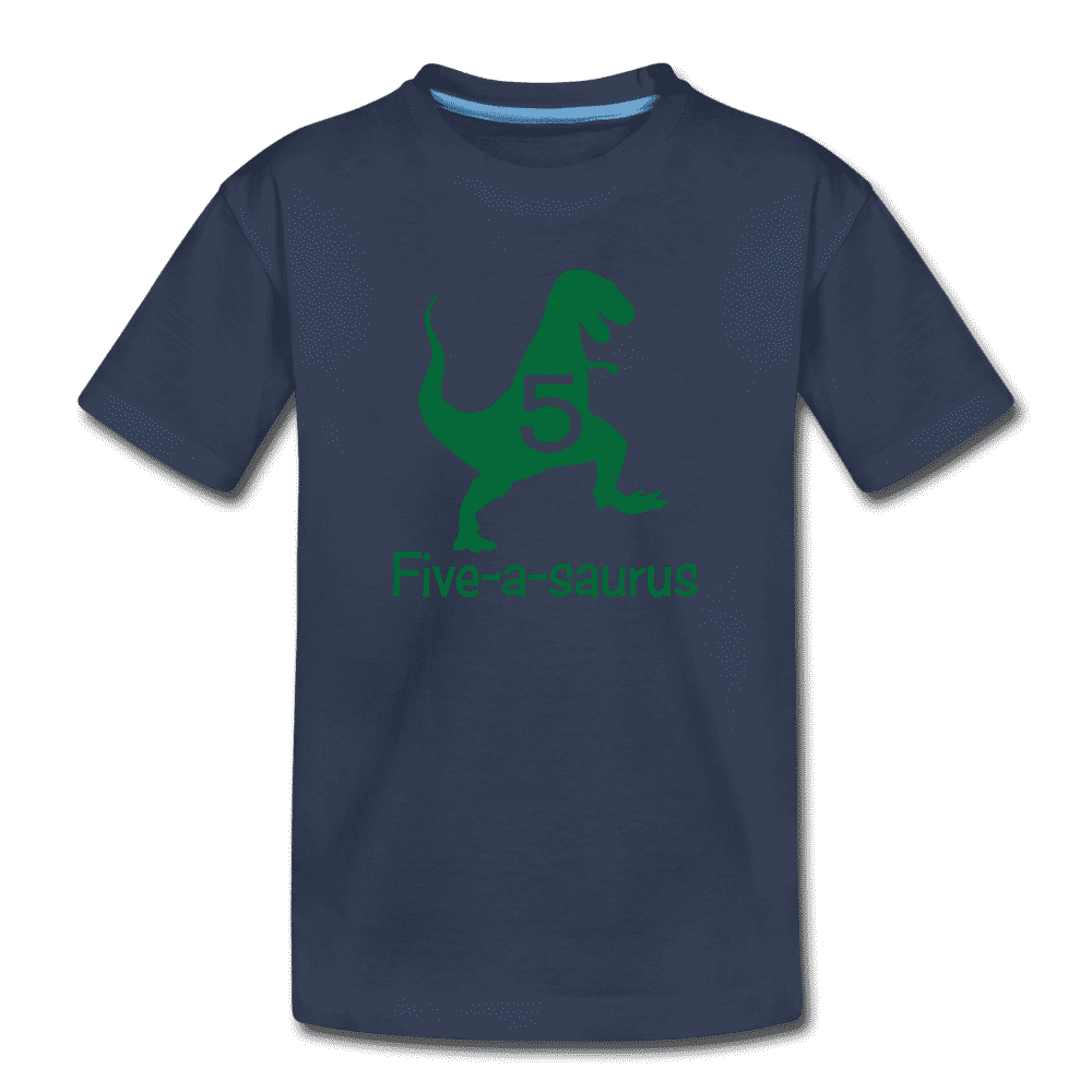Fifth Birthday Boy Shirt, Dinosaur 5th Birthday T-Shirt, Five-A-Saurus - navy