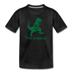 Fifth Birthday Boy Shirt, Dinosaur 5th Birthday T-Shirt, Five-A-Saurus - charcoal gray
