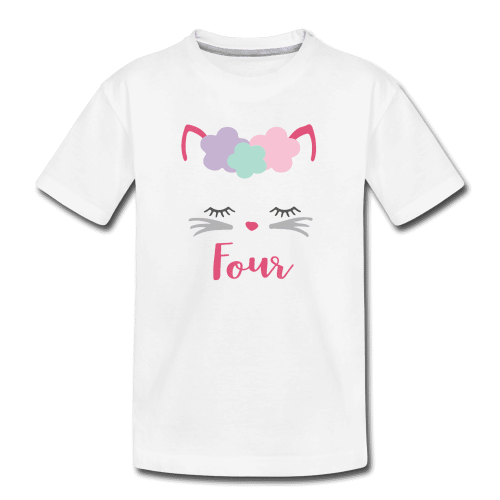 Kitty Cat 4th Birthday Party Shirt, Cute Kitten Birthday Girl Outfit, Premium Kids T-Shirt - white