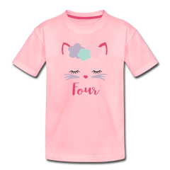 Kitty Cat 4th Birthday Party Shirt, Cute Kitten Birthday Girl Outfit, Premium Kids T-Shirt - pink