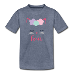 Kitty Cat 4th Birthday Party Shirt, Cute Kitten Birthday Girl Outfit, Premium Kids T-Shirt - heather blue