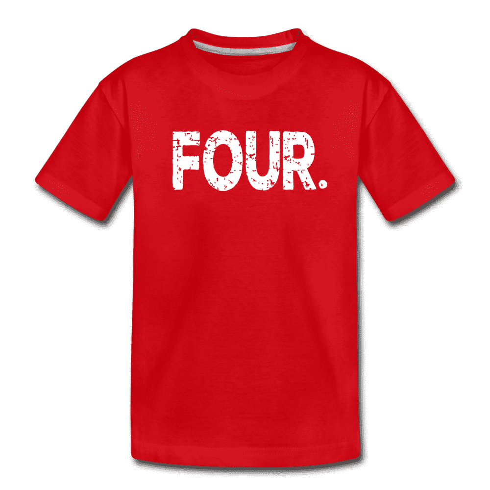 Boy 4th Birthday Shirt, Birthday Boy T-Shirt, Four Year Old Birthday Gift, Premium Kids Shirt - red